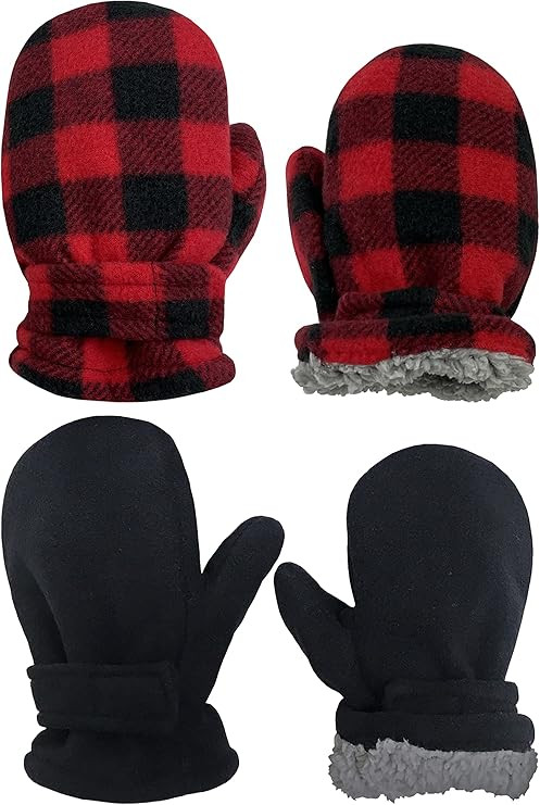 N'Ice Caps Little Kids and Baby Easy-On Sherpa Lined Fleece Mittens - 2 Pair Pack | Amazon (US)