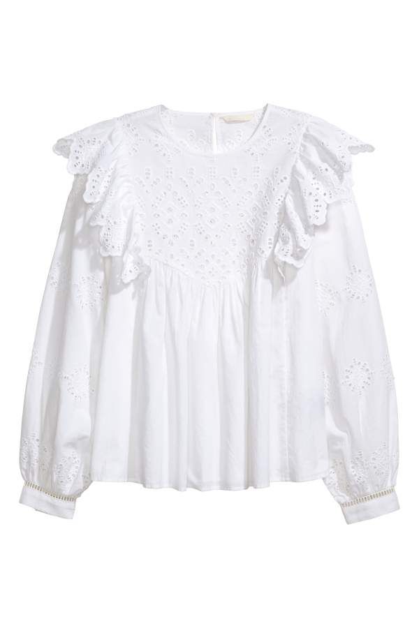 H & M - Blouse with Eyelet Embroidery - White - Women | H&M (US + CA)