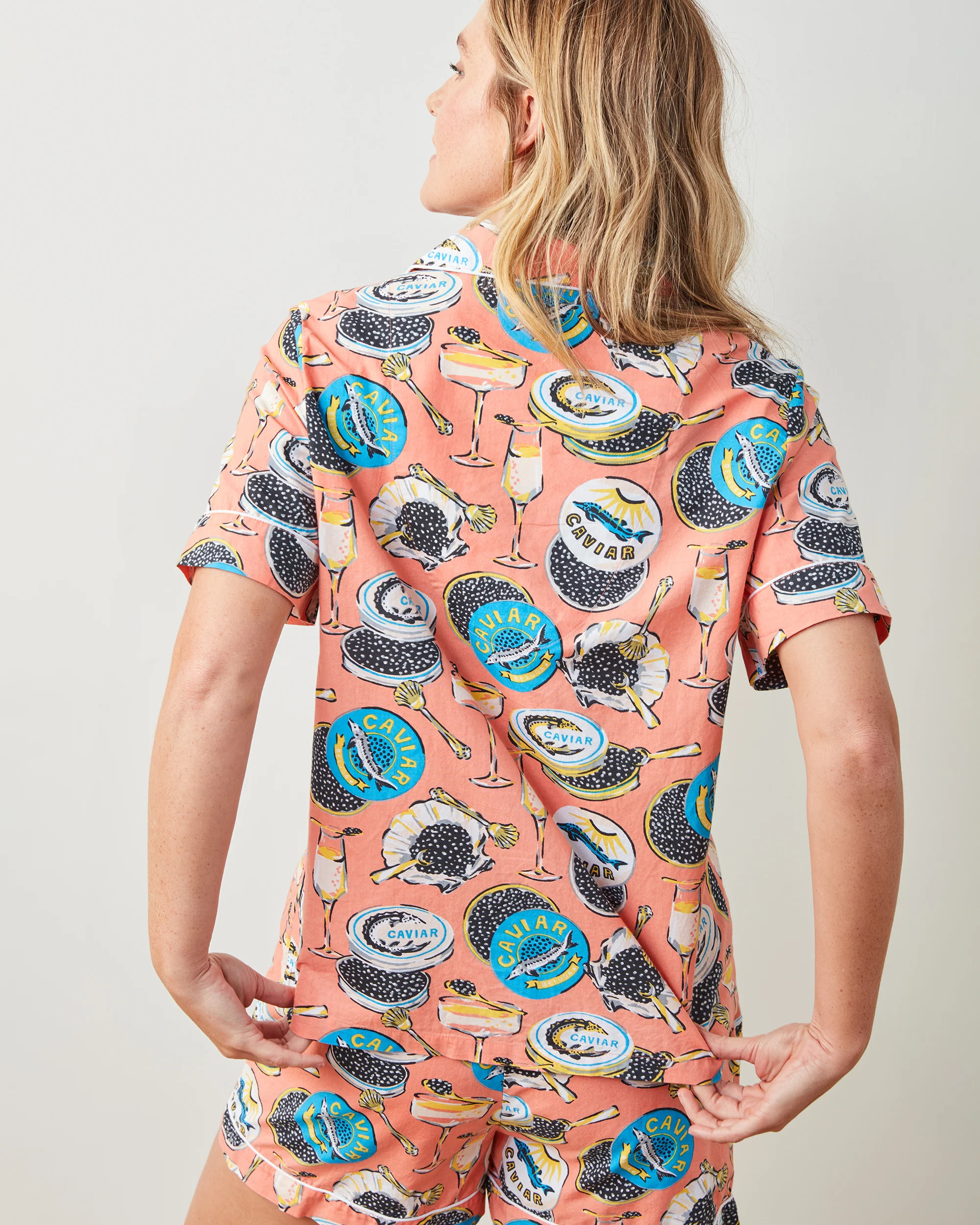 Champagne & Caviar - Women's Organic Cotton Short PJ Set - Salmon | Printfresh
