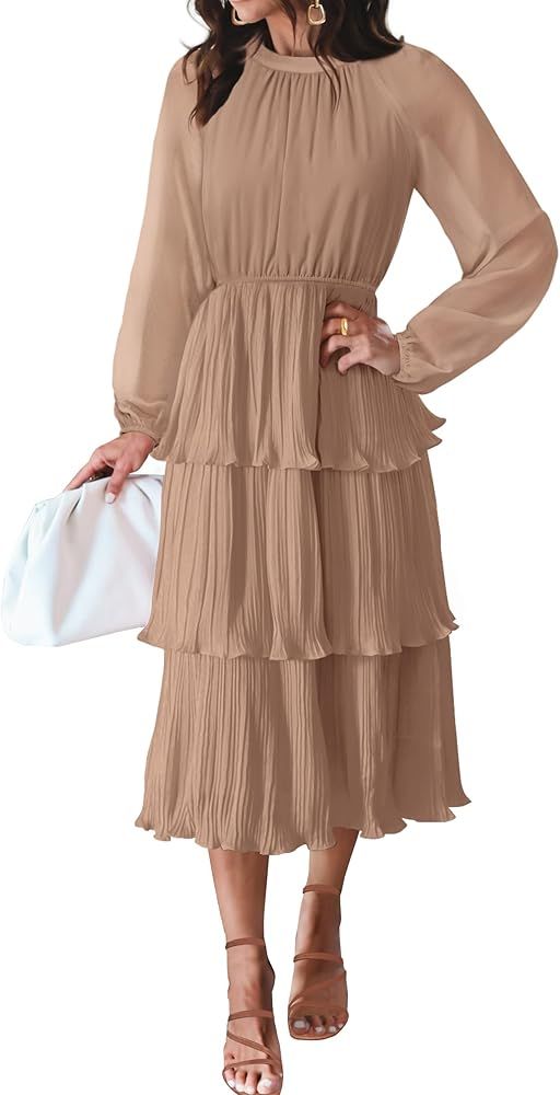 ZESICA Women's Long Sleeve Swing Long Midi Dress      
 Polyester  

 Party | Amazon (US)