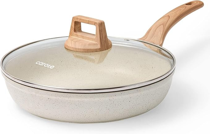 CAROTE Non Stick Frying Pan Skillet,10" Nonstick Fry Pan with Glass Lid, Egg Pan Omelet Pans, Gra... | Amazon (US)