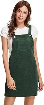 Romwe Women's Straps A-line Corduroy Pinafore Bib Pocket Overall Dress | Amazon (US)