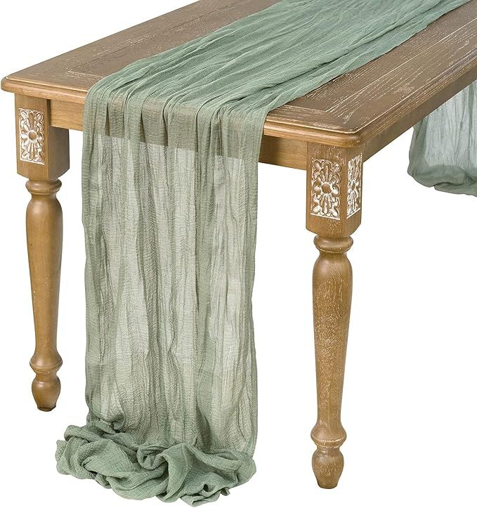 Ling's Moment 10Ft x 35" Wide Smoke Green Gauze Semi-Sheer Table Runner Cheesecloth Tablecloth fo... | Amazon (US)