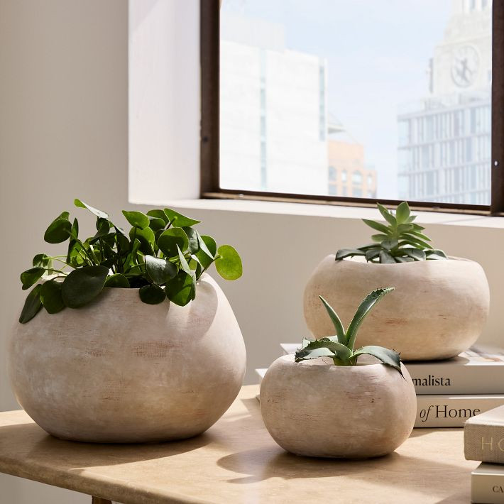Chloe Textured Stone Planters | West Elm CA