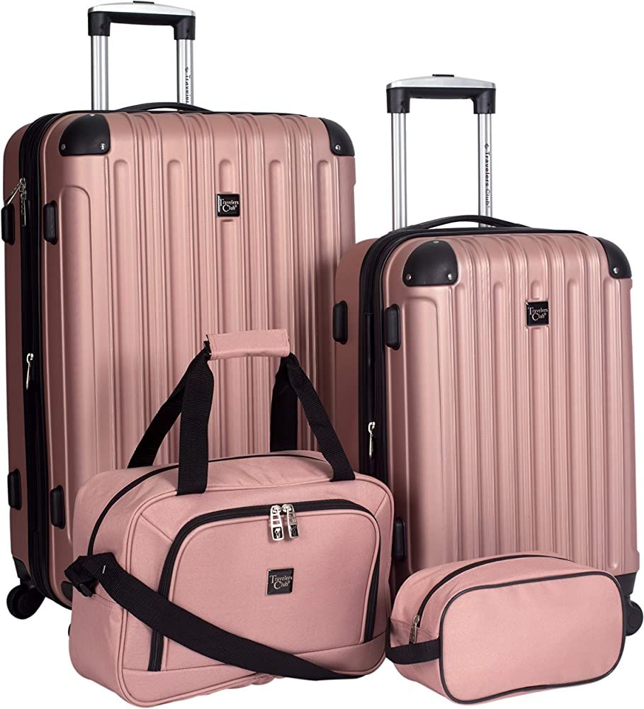 Travelers Club Midtown Hardside 4-Piece Luggage Travel Set, Rose Gold | Amazon (US)