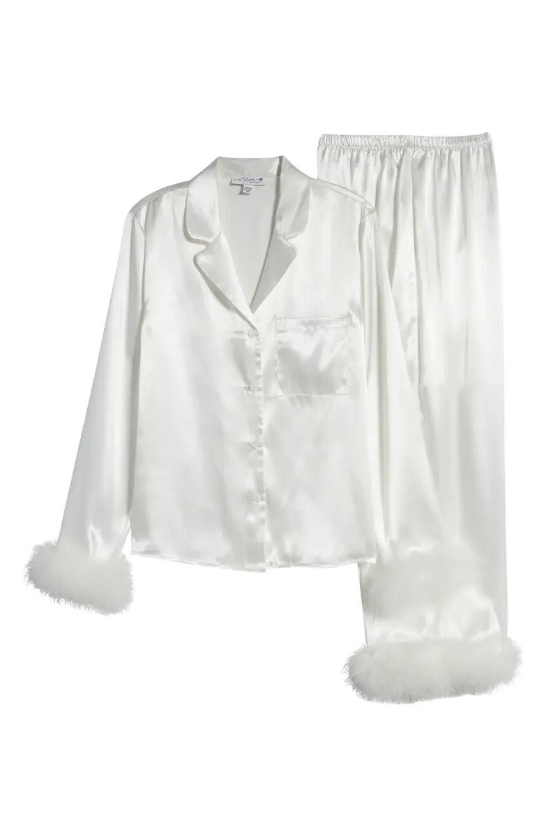 Feather Trim Satin Pajamas | Nordstrom