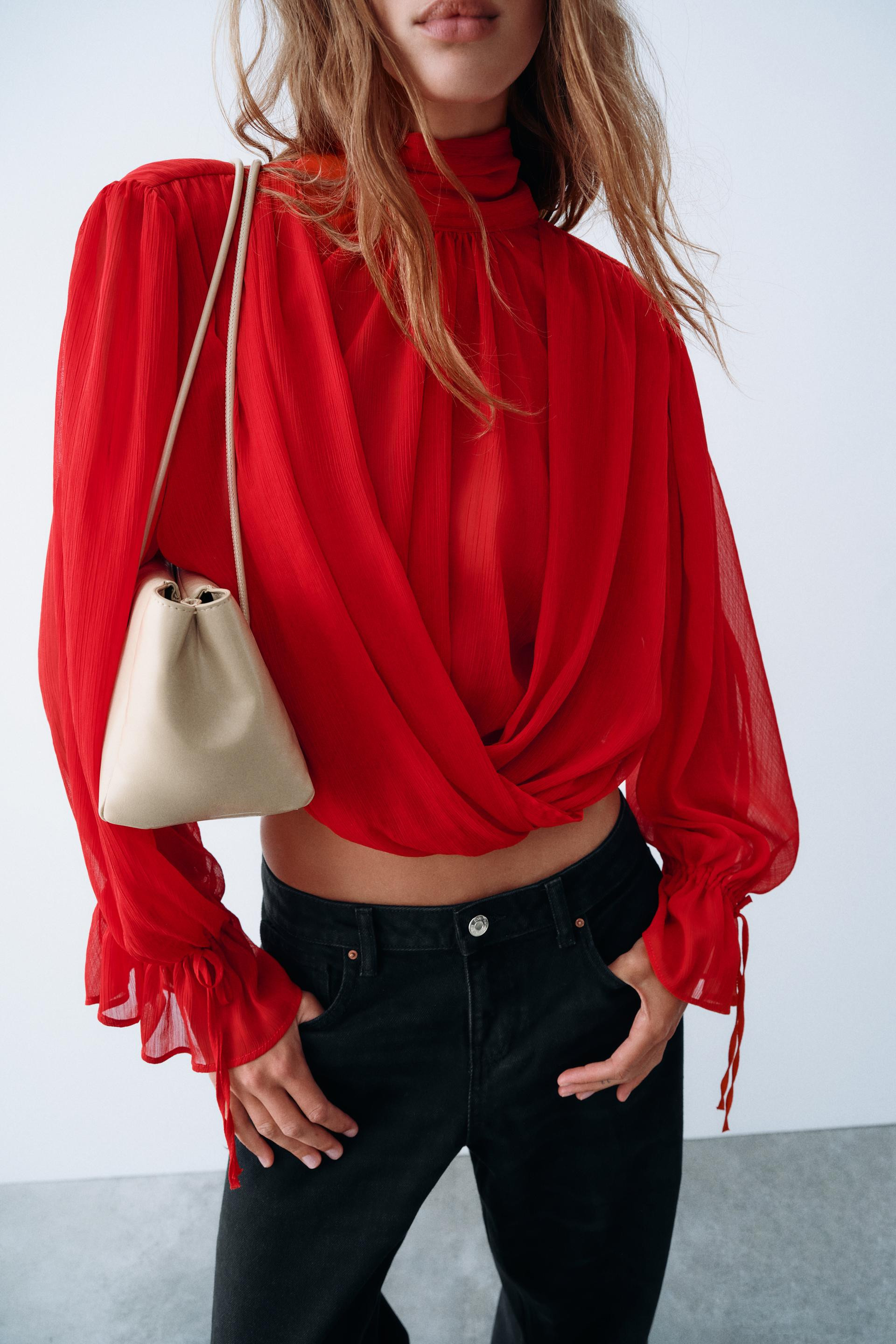 Zara - Draped Bow-Back Bodysuit - Red - Xs - Woman | Zara US