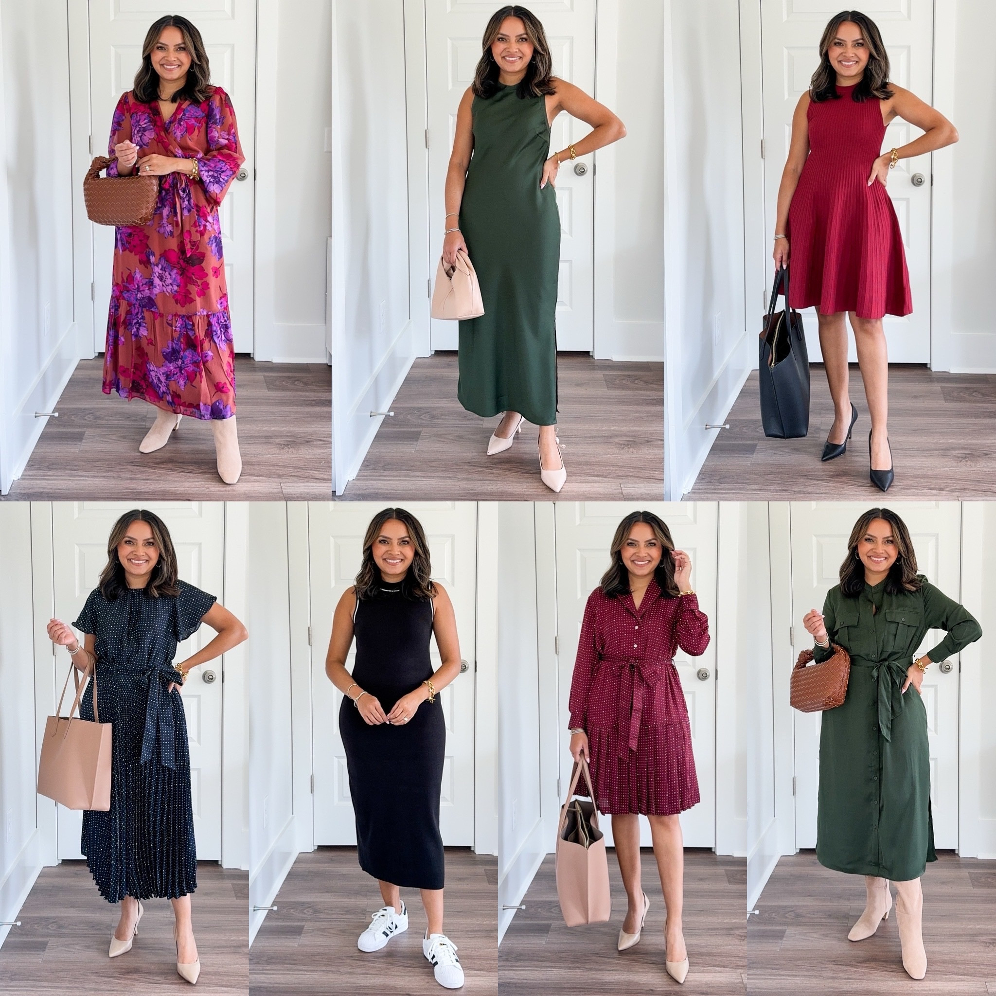 Floral maxi dress size XS - A little big in the bust on me 
Tan boots size 5.5 TTS

Green satin dress size XS TTS
Nude kitten heels size 5 TTS 

Burgundy red dress size xs TTS
Black heels size 5 TTS

Navy polka dot midi dress size XS TTS 
Nude heels size 5 TTS 

Black and white trim midi dress size XS TTS 
White and black sneakers size  5 1/2 - run big so I sized down a size! Usually a 6 1/2 in sneakers 

Maroon polka dot pleated mini dress size XS TTS 
Nude heels size 5 TTS 

Cargo button down dress size XS TTS
Tan boots size 5.5 TTS

Teacher Outfits 
Fall Outfits 
Back to school 
Work Outfit 
Workwear 
Office Outfits 

Honey Sweet Petite 
Honeysweetpetite 

#LTKStyleTip #LTKBacktoSchool #LTKWorkwear