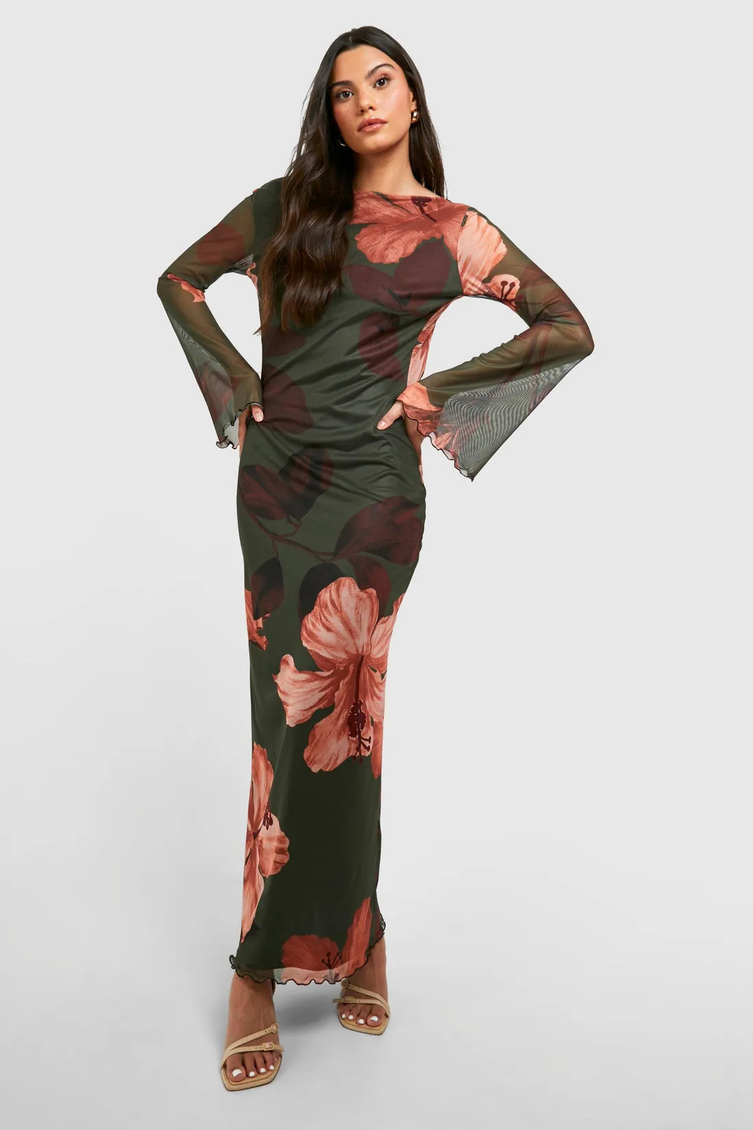 Hibiscus Mesh Scoop Back Maxi Dress | boohoo (US & Canada)