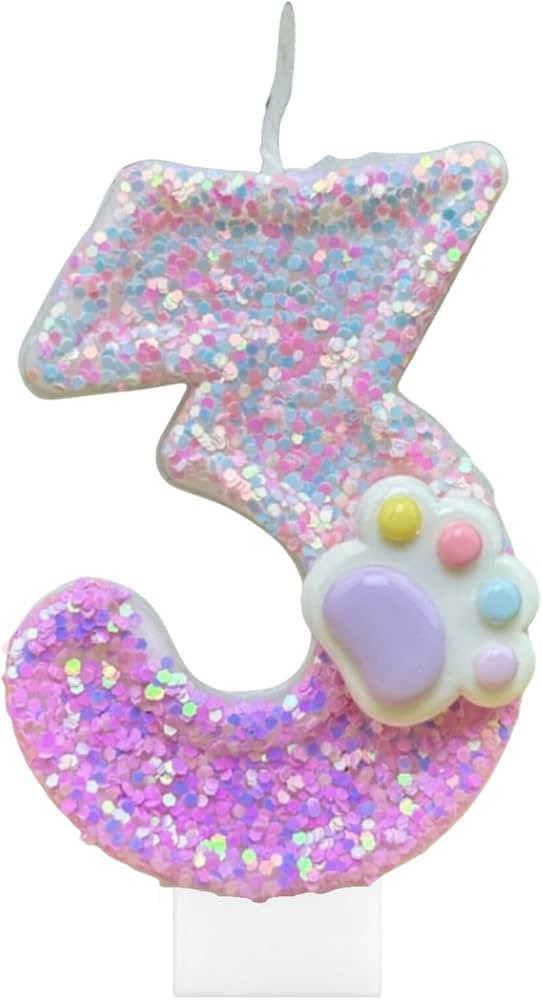 Dog Paw Birthday Number Candles for Cake Decoration, Pink Dog Cat Paw Number 3 Candle, Dog Themed... | Amazon (US)