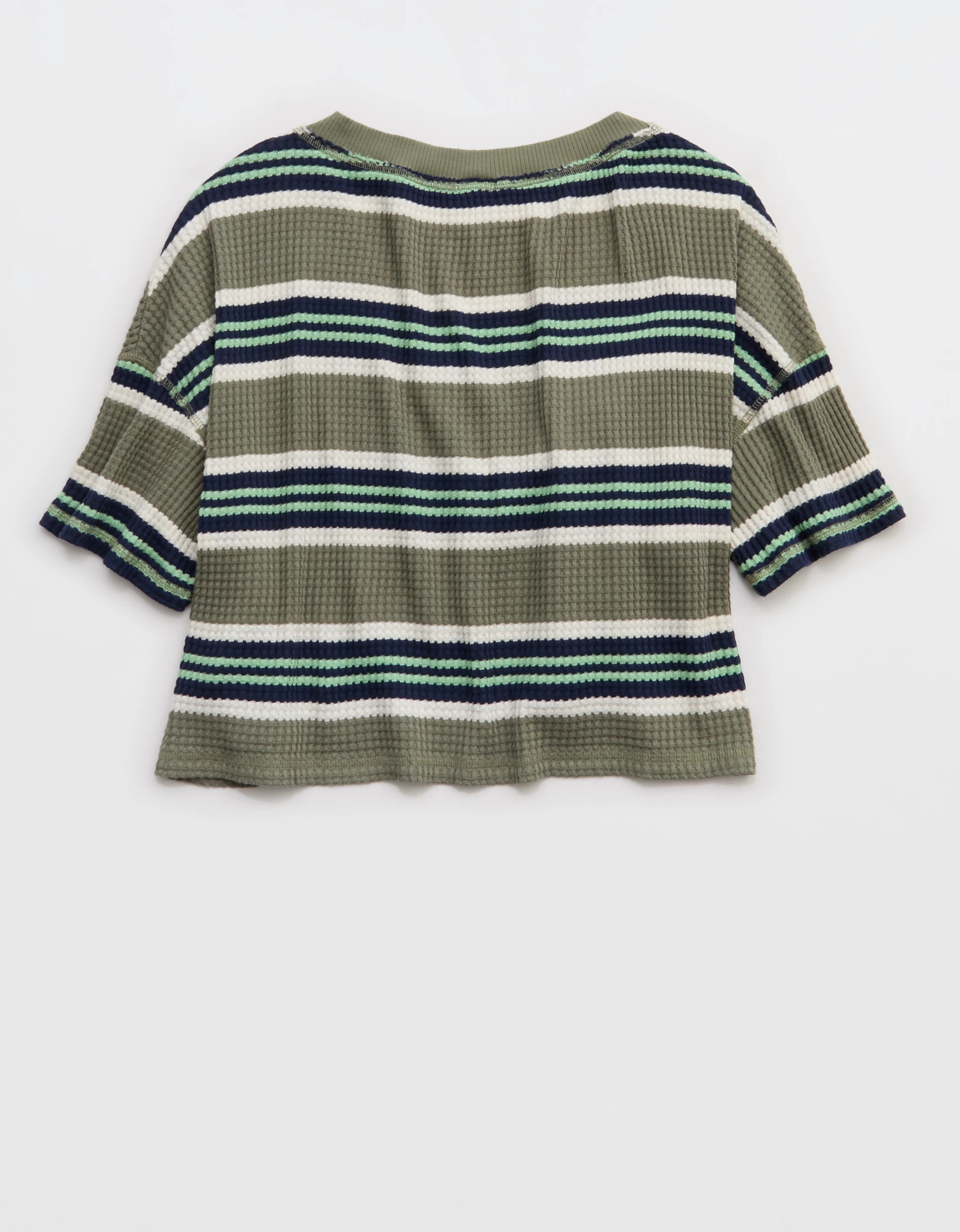 OFFLINE By Aerie Wow! Waffle V Neck Cropped Relaxed Short Sleeve T-Shirt | American Eagle Outfitters (US & CA)