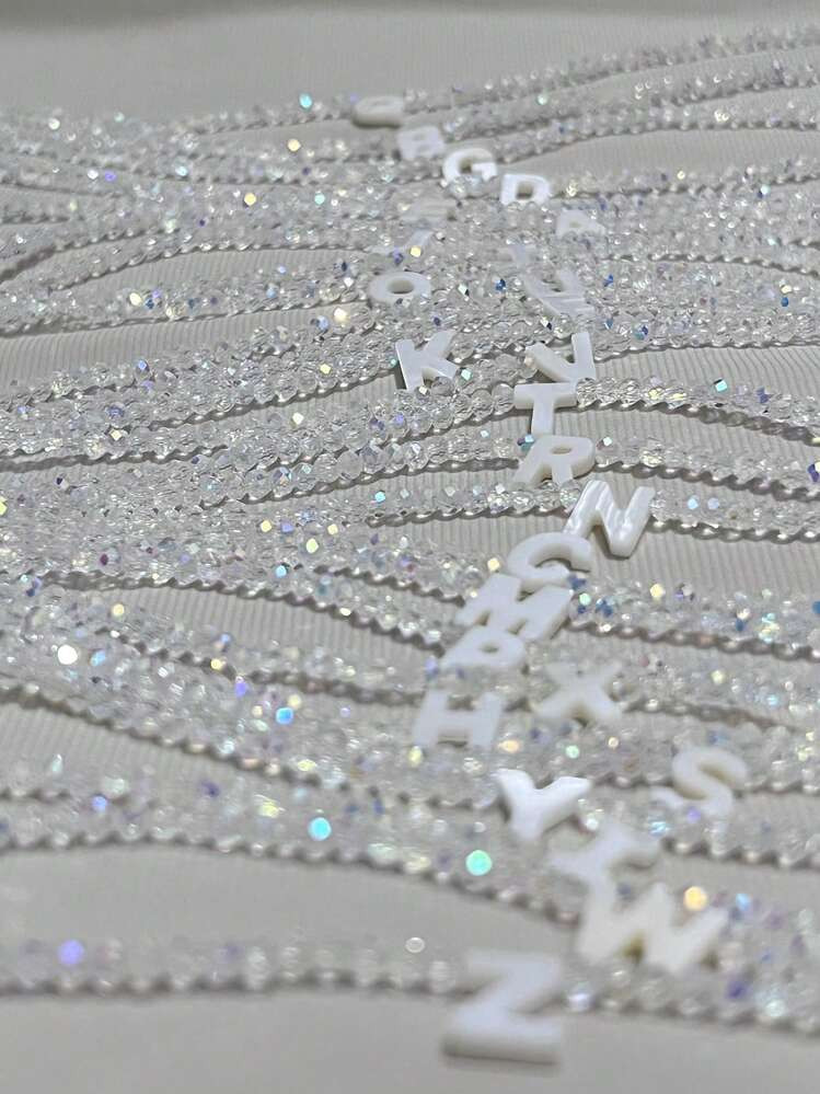 silver color shining clear artificial crystal beads necklace 26 Letter Shell chokers necklace fem... | SHEIN
