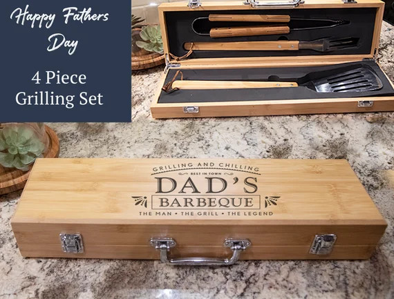 Wooden Barbecue Set - Wooden Barbeque Set - Laser Engraved BBQ Set | Etsy (US)