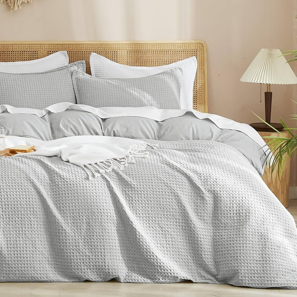 PHF Waffle Weave Duvet Cover California King, No Snagging Ultra Soft Luxury Textured Breathable Comforter Cover for All Season 3pcs, Durable Bedding Duvet Set with 2 Pillow Shams, 104"x98", Light Grey | Amazon (US)