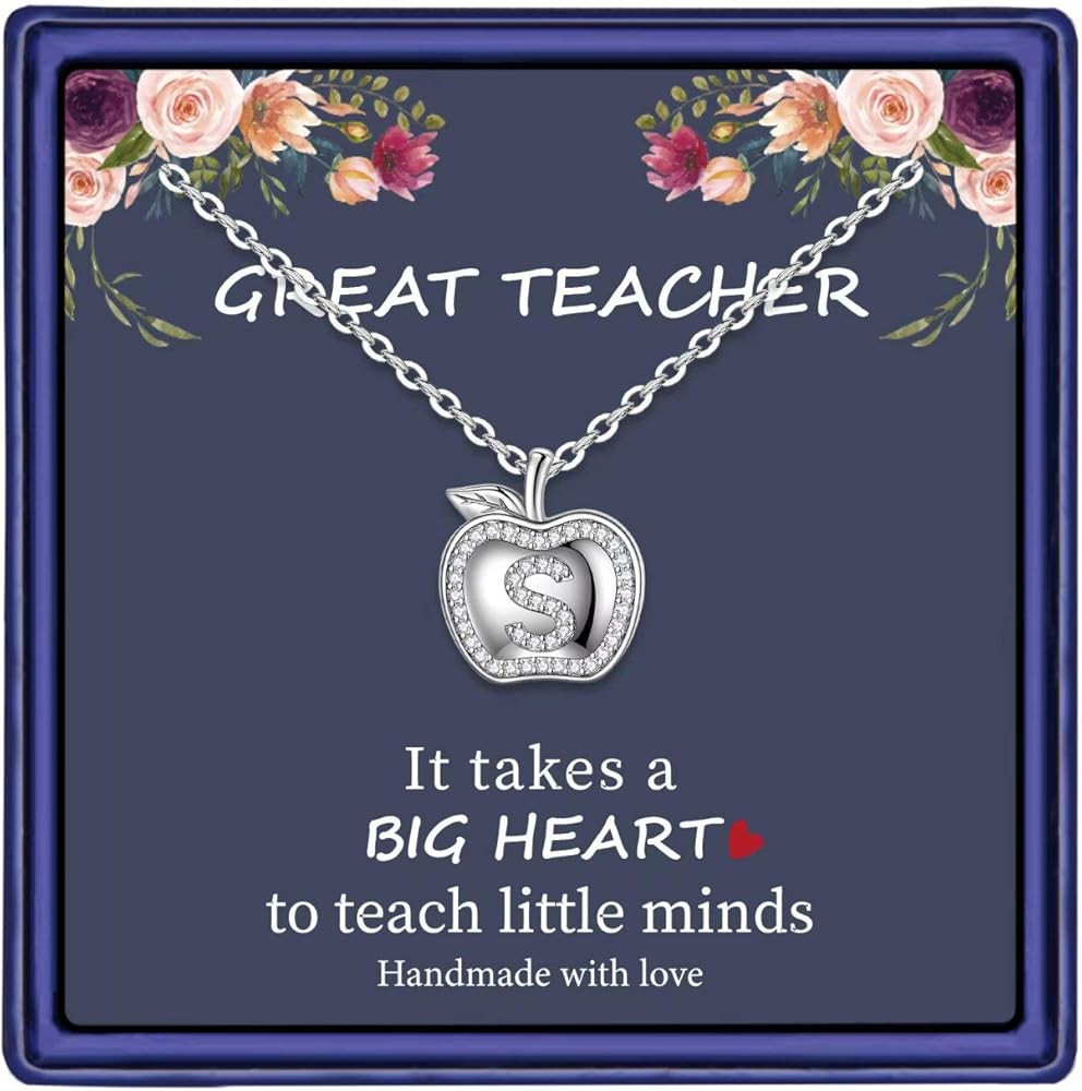 MONOOC Teacher Gifts for Women Necklace, 14K White Gold Plated Dainty Apple Necklace for Teacher Bes | Amazon (US)