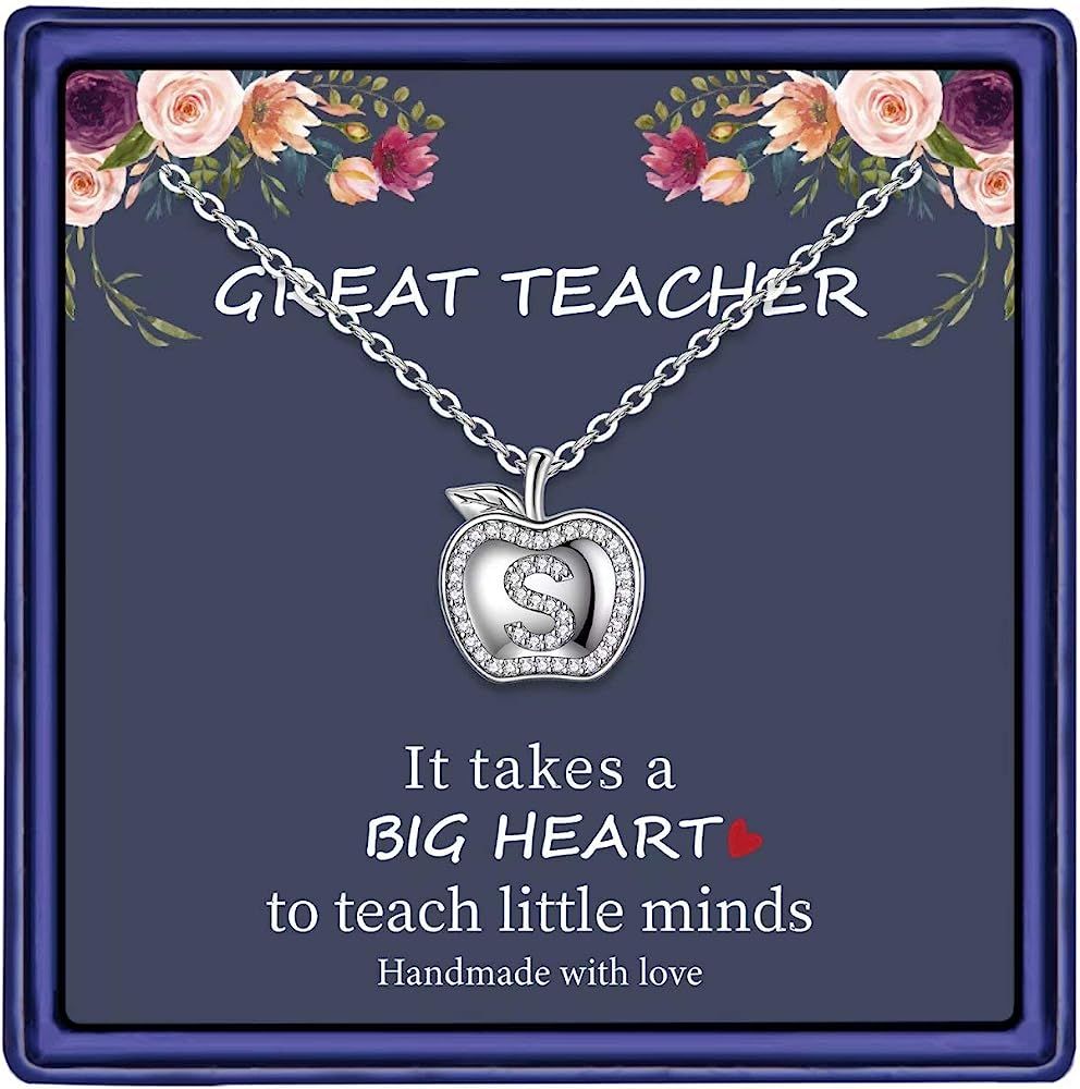MONOOC Teacher Gifts for Women Necklace, 14K White Gold Plated Dainty Apple Necklace for Teacher Bes | Amazon (US)