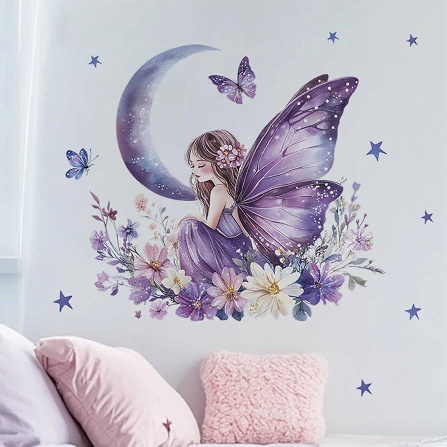 Purple Butterfly Girls Wall Stickers for Girls Room Fairy Wall Decals Removable Vinyl Peel and St... | Amazon (US)