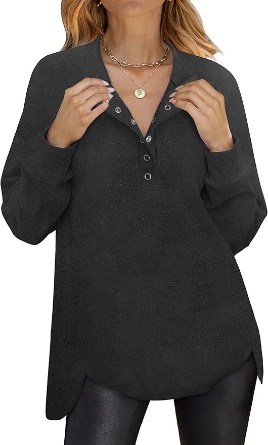 ANRABESS Women's Long Sleeve Henley Tops Tunic Sweatshirt Loose Slit Casual Button Shirts Pullove... | Amazon (US)