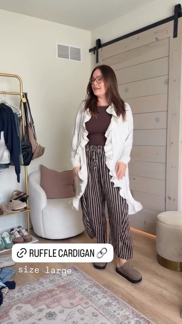 size large in this ruffle cardigan / comes in other colors but this neutral shade is perfect to elevate any fall outfit

#LTKSeasonal #LTKMidsize #LTKootd