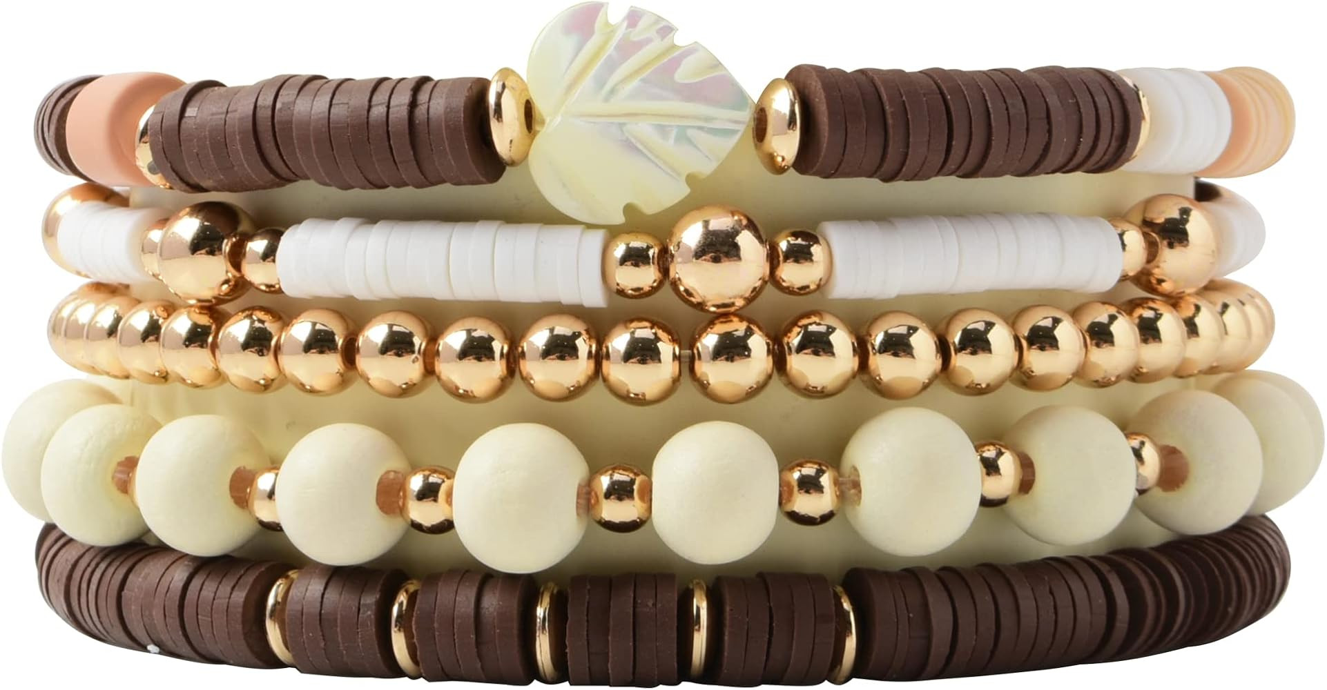 GOOJIDS Surfer Heishi Clay Bead Bracelets for Women Bohemian Stackable Gold Beaded Stretch Bracel... | Amazon (US)