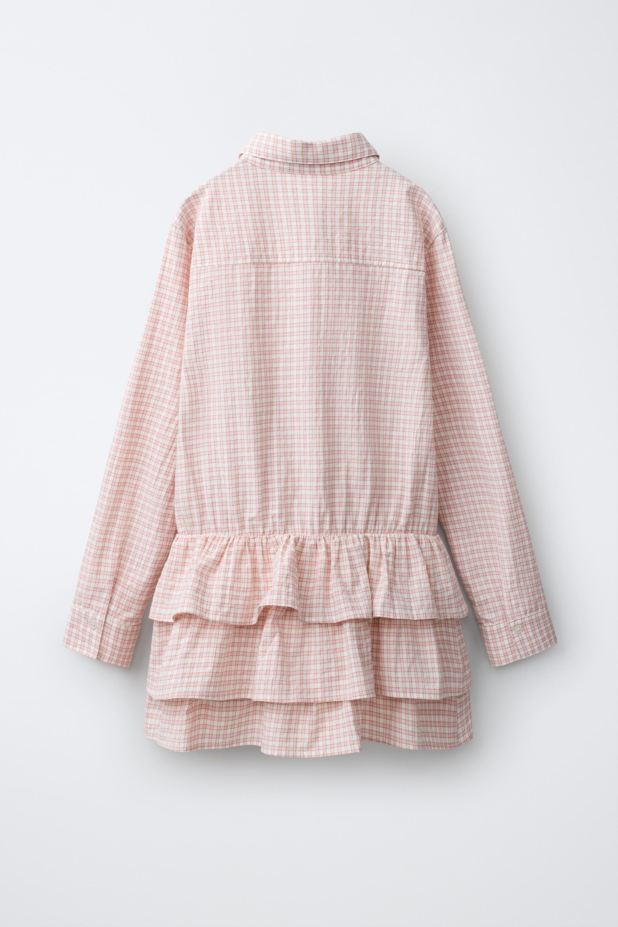 Shirt collar dress with long sleeves and built-in shorts. Ruffled skirt detail and plaid print. | Zara US