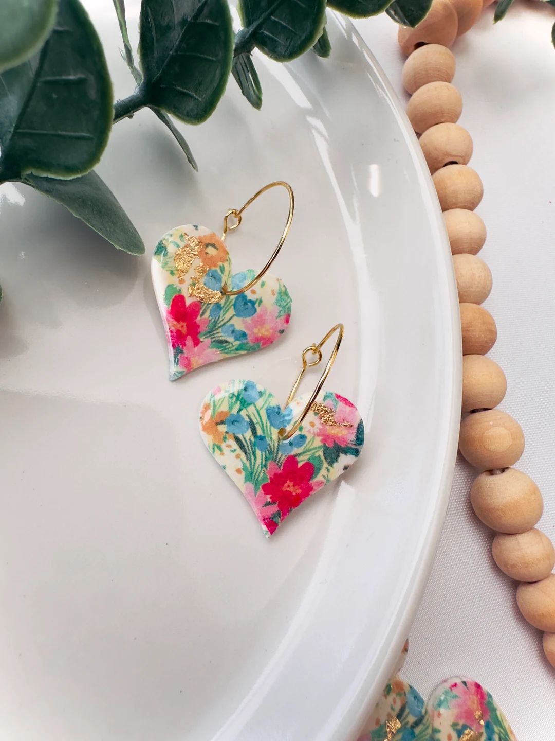 AZALEA Wild Flower Heart Hoops Minimal Earring Moms Day Gift Idea Handmade Polymer Clay Earrings ... | Etsy (UK)