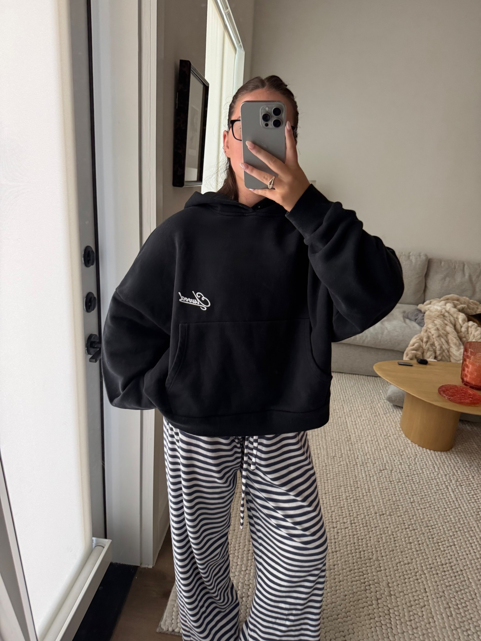 sold out of the script version! this is size M of the rectangle hoodie