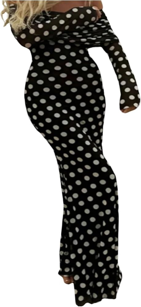 Floerns Women's Polka Dots Maxi Dress Off The Shoulder Long Sleeve Bodycon Going Out Party Long D... | Amazon (US)