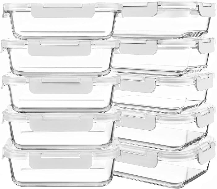 10 Packs 30 oz Glass Meal Prep Containers,Glass Food Storage Containers with Lids,Airtight Lunch ... | Amazon (US)