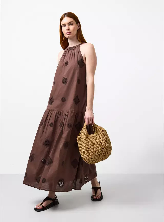 Buy Brown Crochet Patch Midaxi Shift Dress 24 | Midaxi | Tu | Tu Clothing