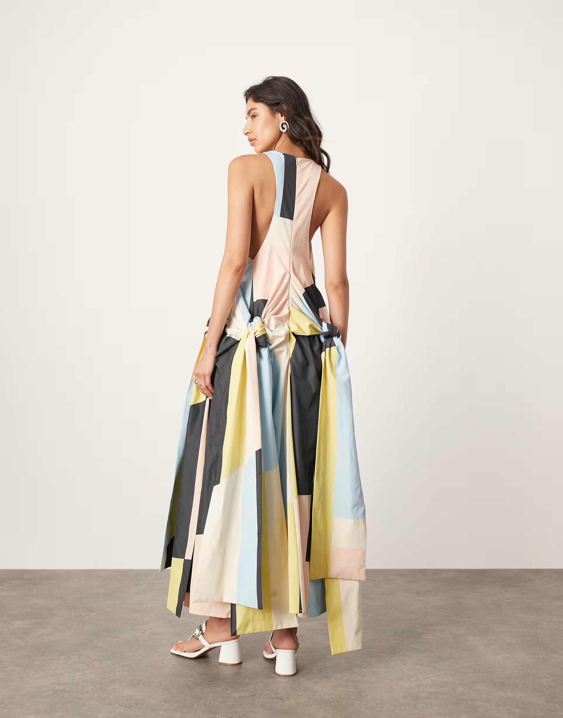 ASOS EDITION racer neck drop waist maxi dress with knot detail skirt in geometric print  | ASOS | ASOS (Global)