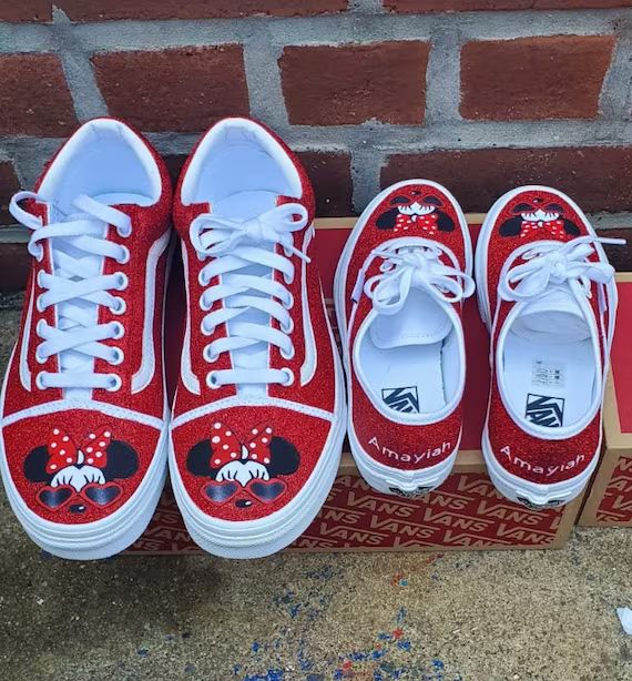 Custom Vans Minnie Mouse Inspired Mom and Daughter ( Buy together or separate) | Etsy (US)