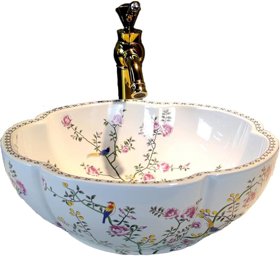 White Bathroom Vessel Sinks for Vanity Top Sink with Flower Bird Pattern|1 Aboe Counter Sink Only... | Amazon (US)