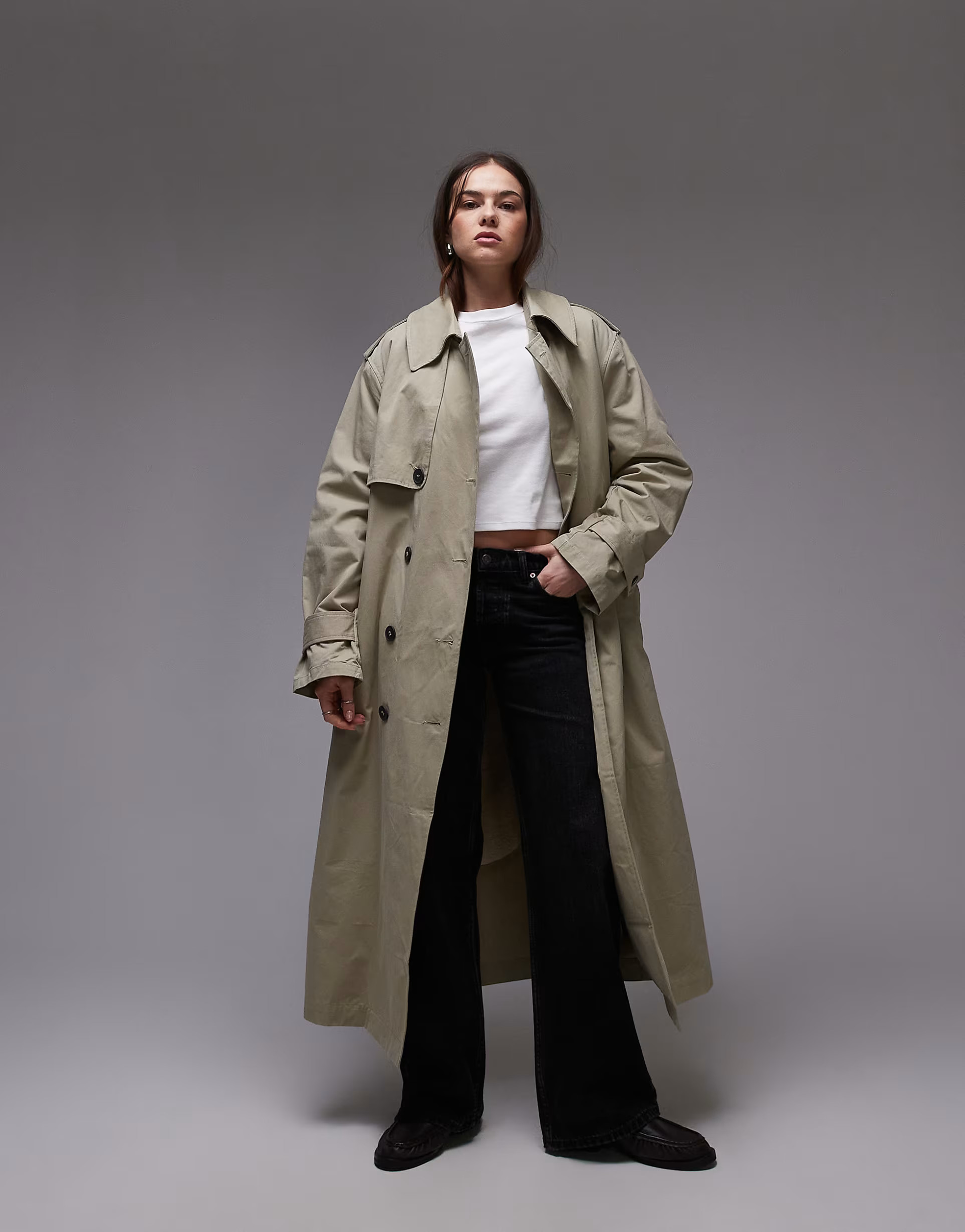 Topshop 2in1 borg trench coat in stone | ASOS (Global)
