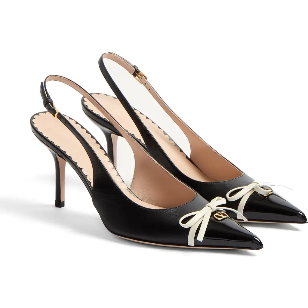 Valentino Garavani Bepointy Pointed Toe Slingback Pump in Black/Ivory at Nordstrom, Size 10.5Us | Nordstrom