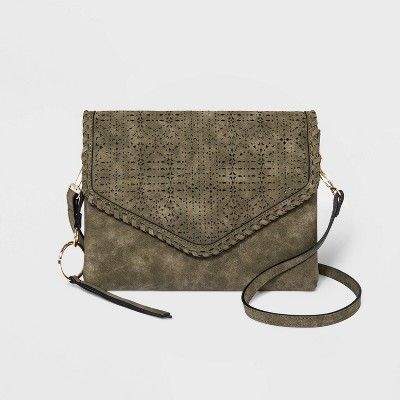 VR NYC Magnetic Closure Mosaic Design Laser Cut Crossbody Bag - Olive Green | Target