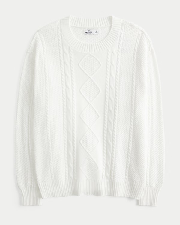 Women's Oversized Cable-Knit Crew Sweater | Women's Tops | HollisterCo.com | Hollister (US)