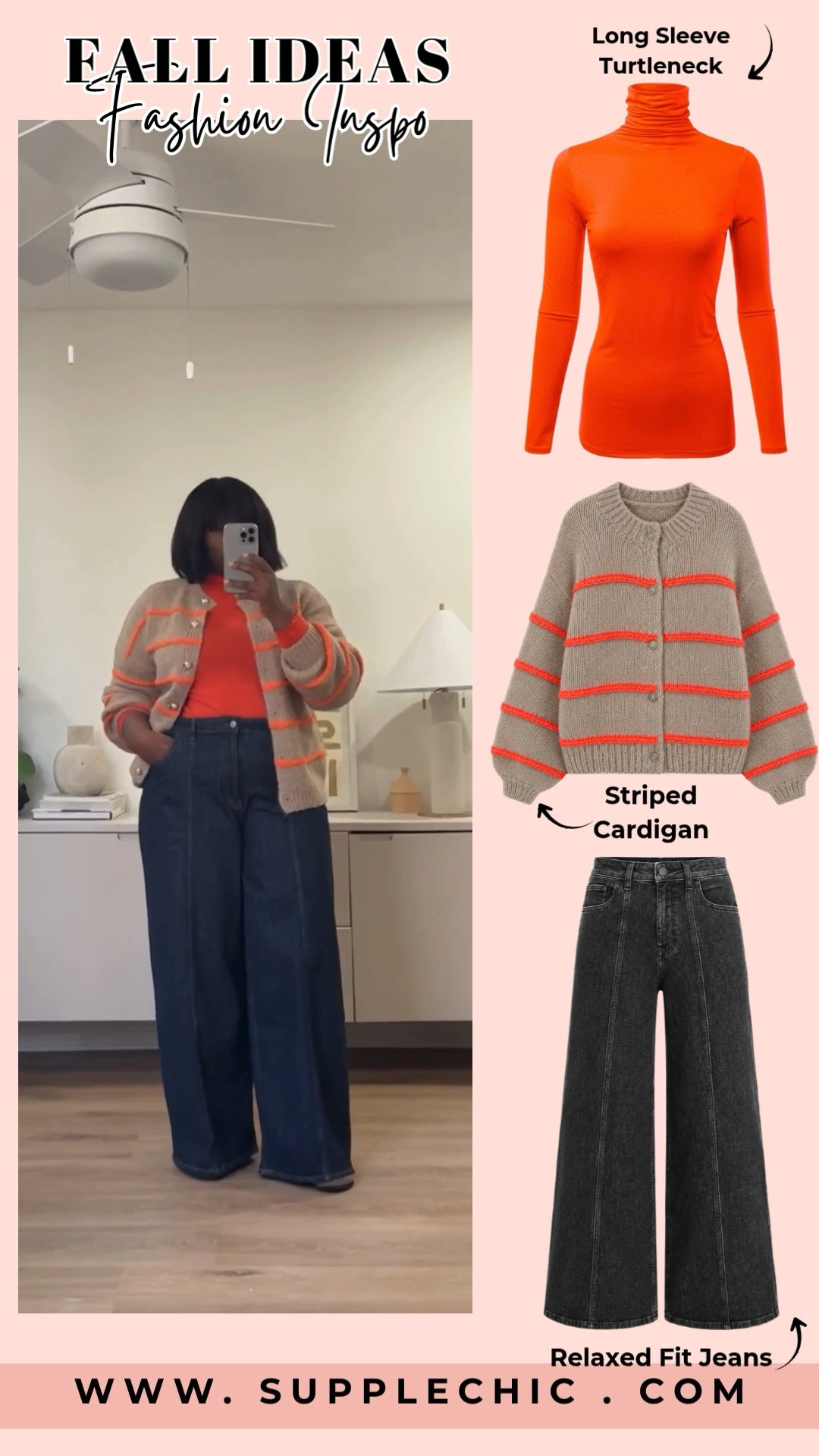 When the weather starts cooling down, I always reach for pieces that make getting dressed feel effortless. A bright turtleneck, cozy striped cardigan, and relaxed jeans create the perfect balance of comfortable and polished.   fall outfit ideas, women’s fall fashion, striped cardigan, orange turtleneck sweater, relaxed fit jeans, cozy layering outfit, casual fall outfit, autumn wardrobe essentials

#LTKootd #LTKSeasonal #LTKMidsize