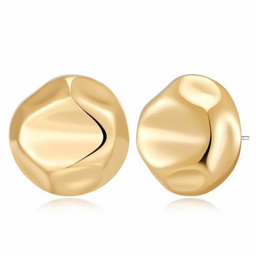 CUFELMU Gold Texture Stud Earrings for Women Irregular Hammered Half Ball Stud Earrings Polished Gold Chunky Stud Earrings Statement Jewelry Gifts | Amazon (US)