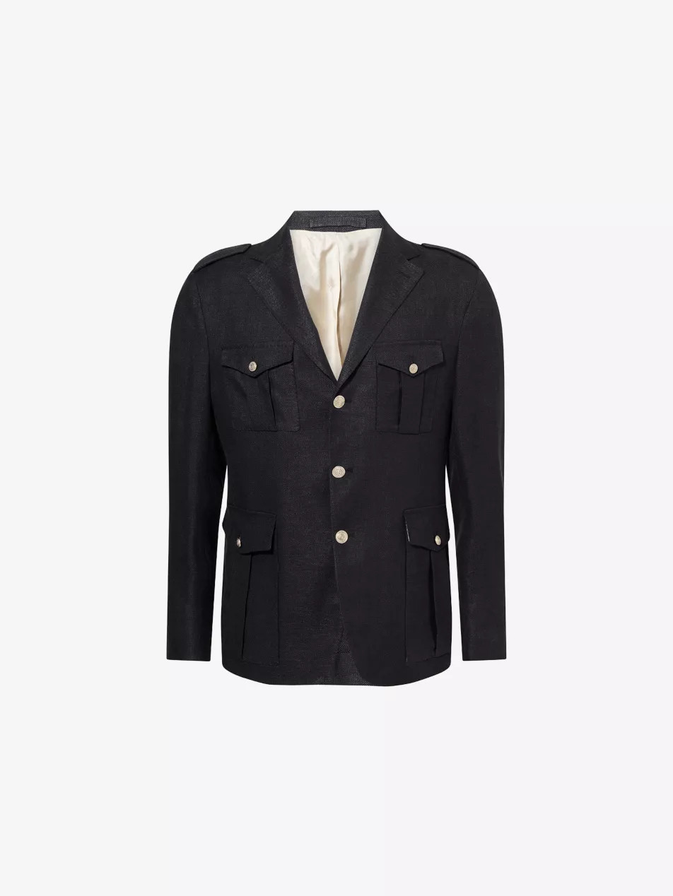 Four-Buttoned-Pocket Notch-Lapels Stretch-Wool, Linen and Silk-Blend Blazer | Selfridges