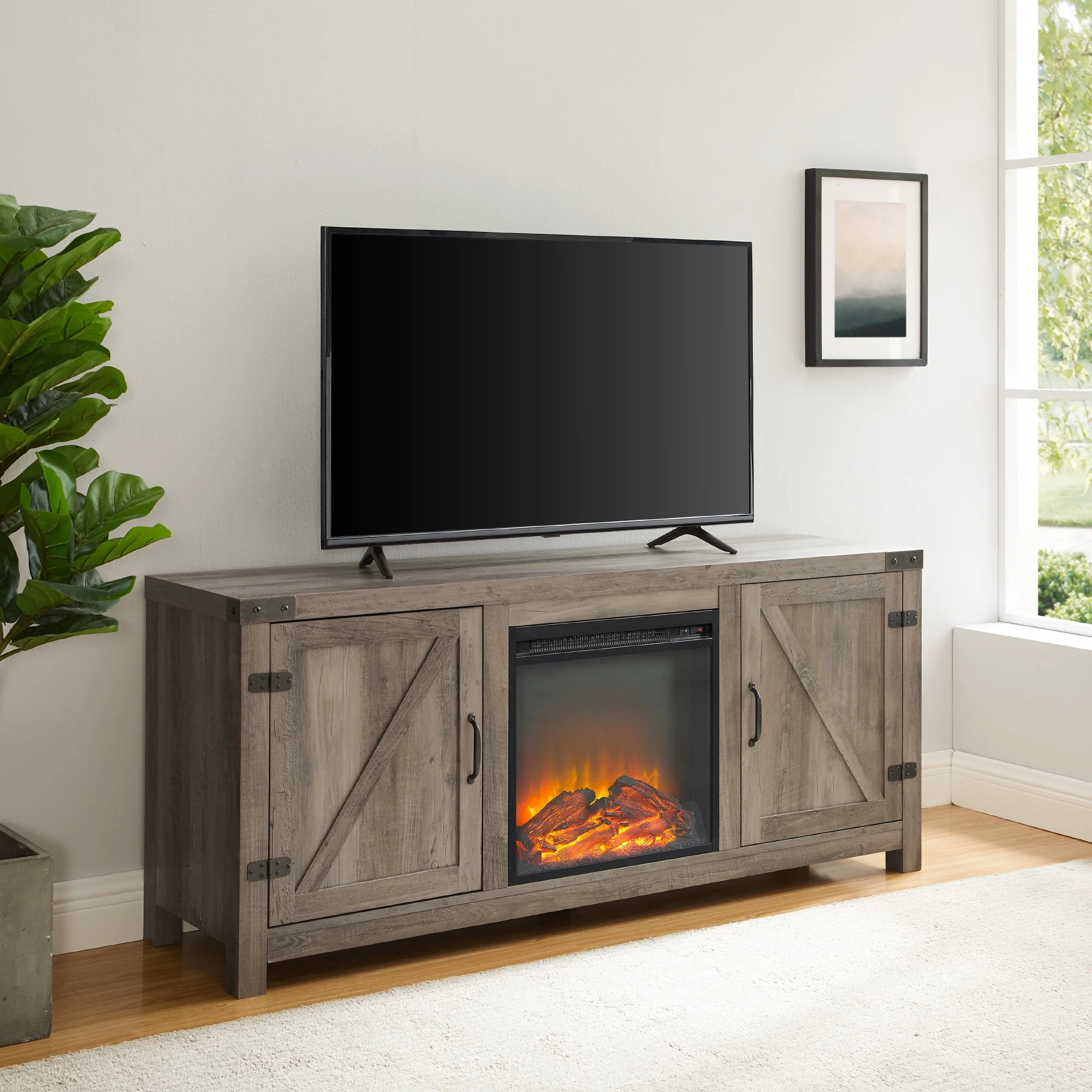 Woven Paths Modern Farmhouse Fireplace TV Stand for TVs up to 65", Grey Wash | Walmart (US)