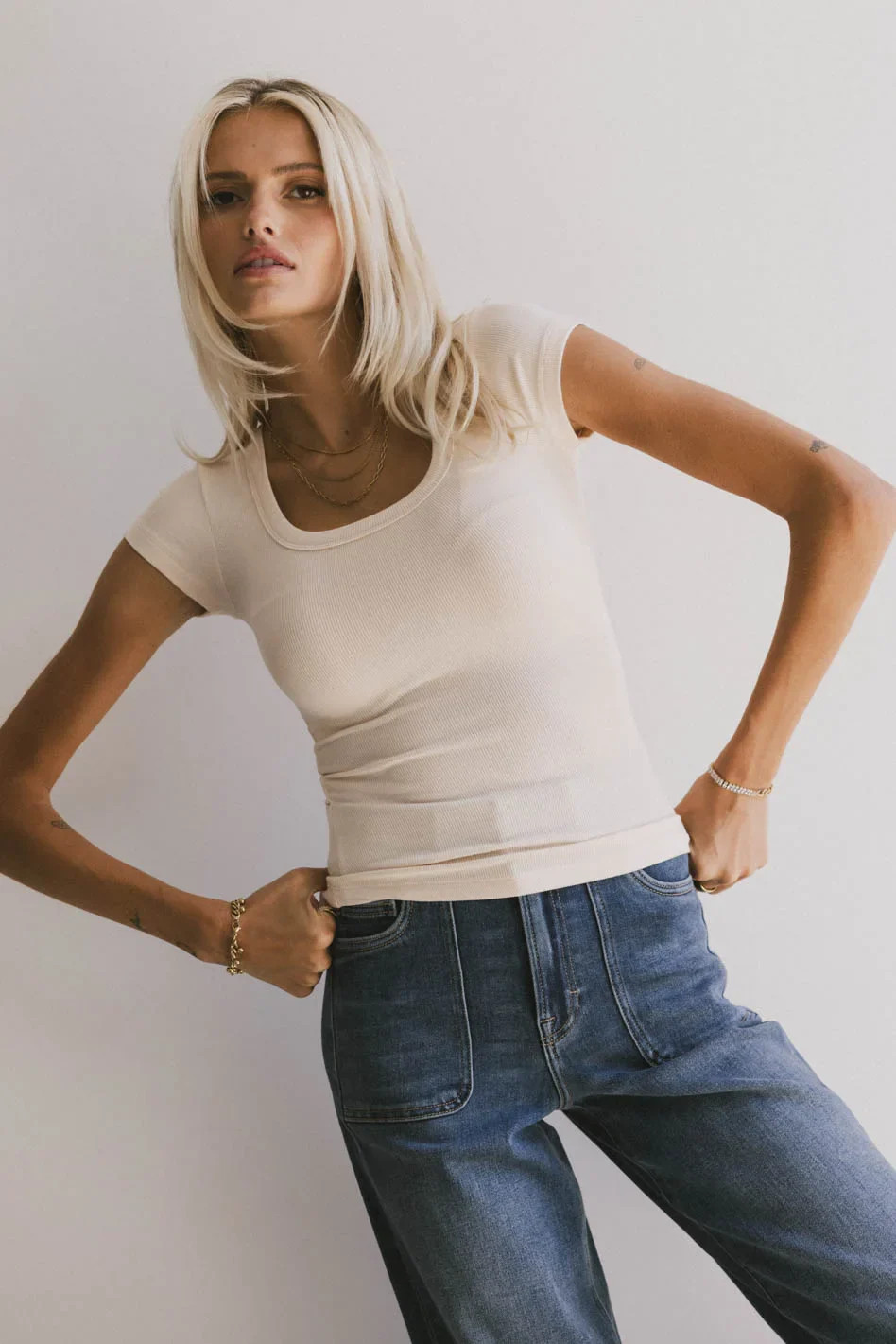 Freya Ribbed Top in Ecru | Böhme US