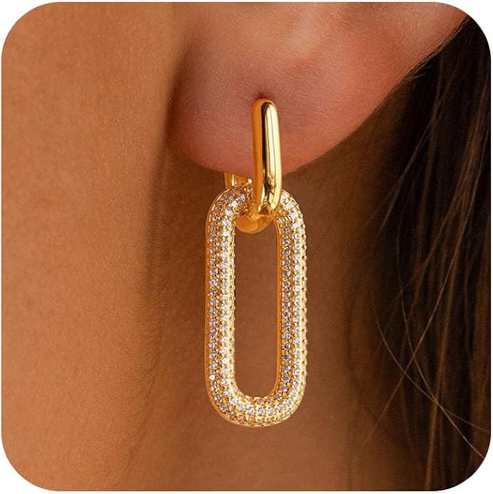 Tituthia Gold Earrings for Women Trendy, Simple Dainty 14K Gold Plated Paperclip Square Chain Lin... | Amazon (US)