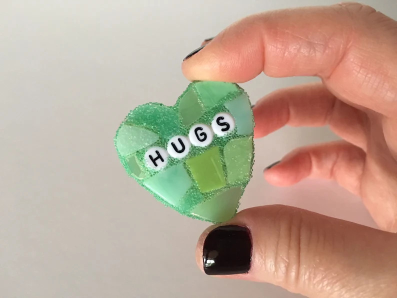 Small Green Conversation Heart Hugs Love Glass Tile Stained Valentines Day Galentines Mosaic Hear... | Etsy (US)