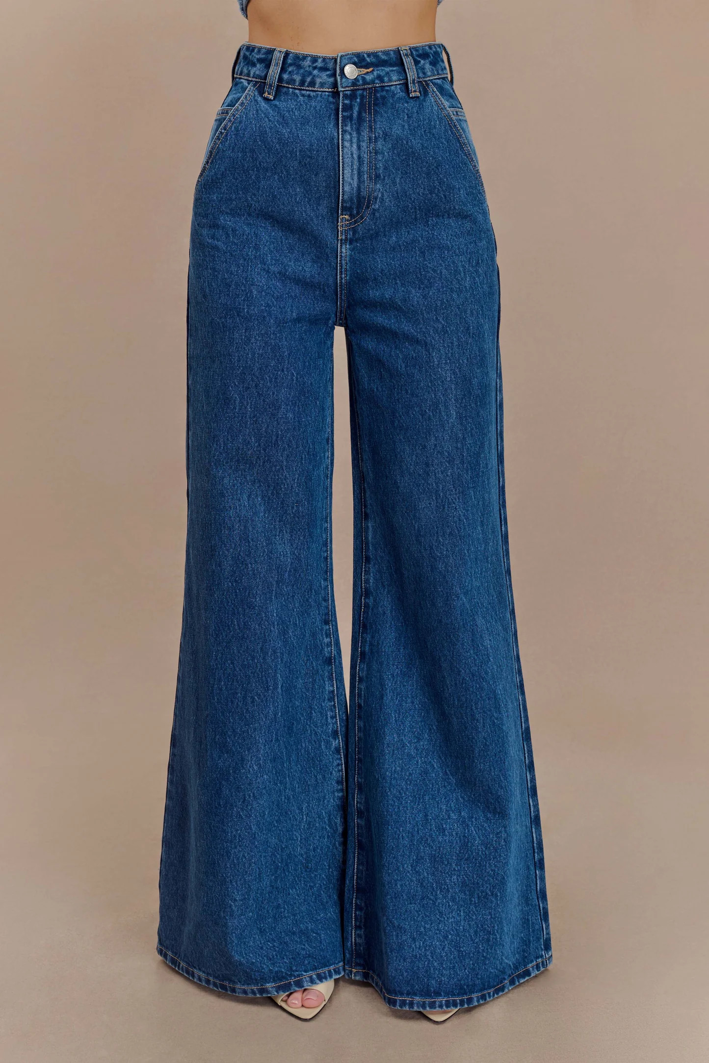 Jen Wide Leg Flare Denim Jeans - Dark Blue | MESHKI US
