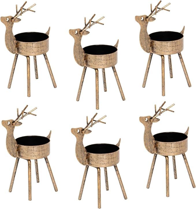 Juegoal Reindeer Tealight Candle Holders, Set of 6 Christmas Decorations Standing Iron Metal with... | Amazon (US)