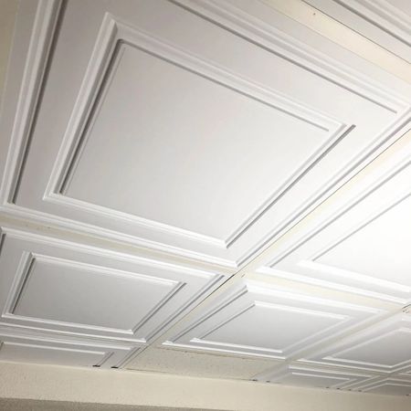 Drop ceiling makeover with decorative ceiling tiles. #basementceiling #dropceiling 

#LTKHome