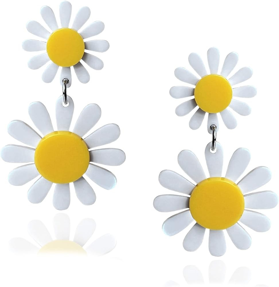 Fiklon Daisy Earrings for Women Dangle Dangling, Black White Flower Drop Earring 60s 70s Jewelry ... | Amazon (US)