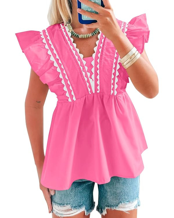 Tankaneo Womens Babydoll Peplum Tops Ruffle Cap Sleeve V Neck Blouse Dressy Cute Summer Pleated S... | Amazon (US)