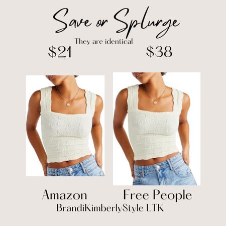 It’s Save or Splurge! Two very similar crop floral knit camisoles. Two slightly different prices but it saves you if you shop on Amazon or splurge with the Free People version at Nordstrom‘s. This is a unique cami for summer  BrandiKimberlyStyle, summer fashion, summer outfit,

#LTKStyleTip #LTKSeasonal